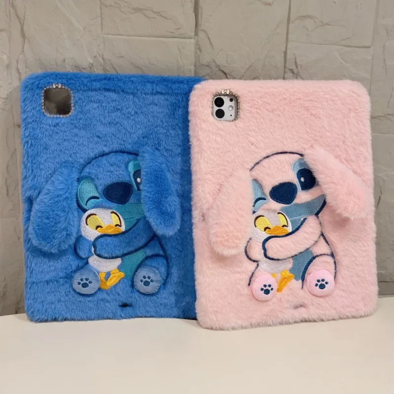 3D Cartoon Plush Stitch Hug Duck Tablet Case for Samsung Tab A9+ S6 Lite S9 FE S10 10.9" S7 S8 S9 S10+ 12.4" Cute Fluffy Cover