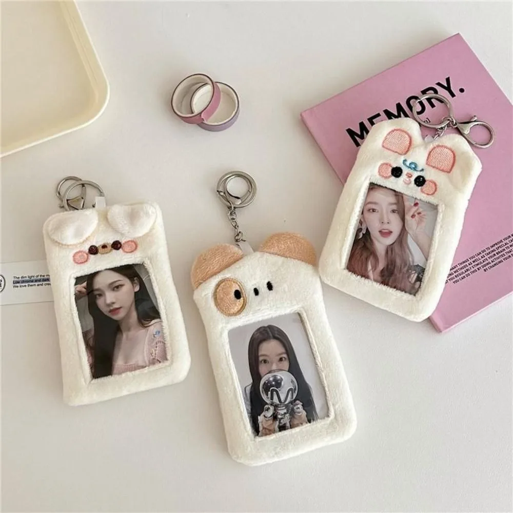 New Kawaii Card Protector Kpop Cat Plush Photocard Holder Rabbit Stationery Idol Photo Holder Student