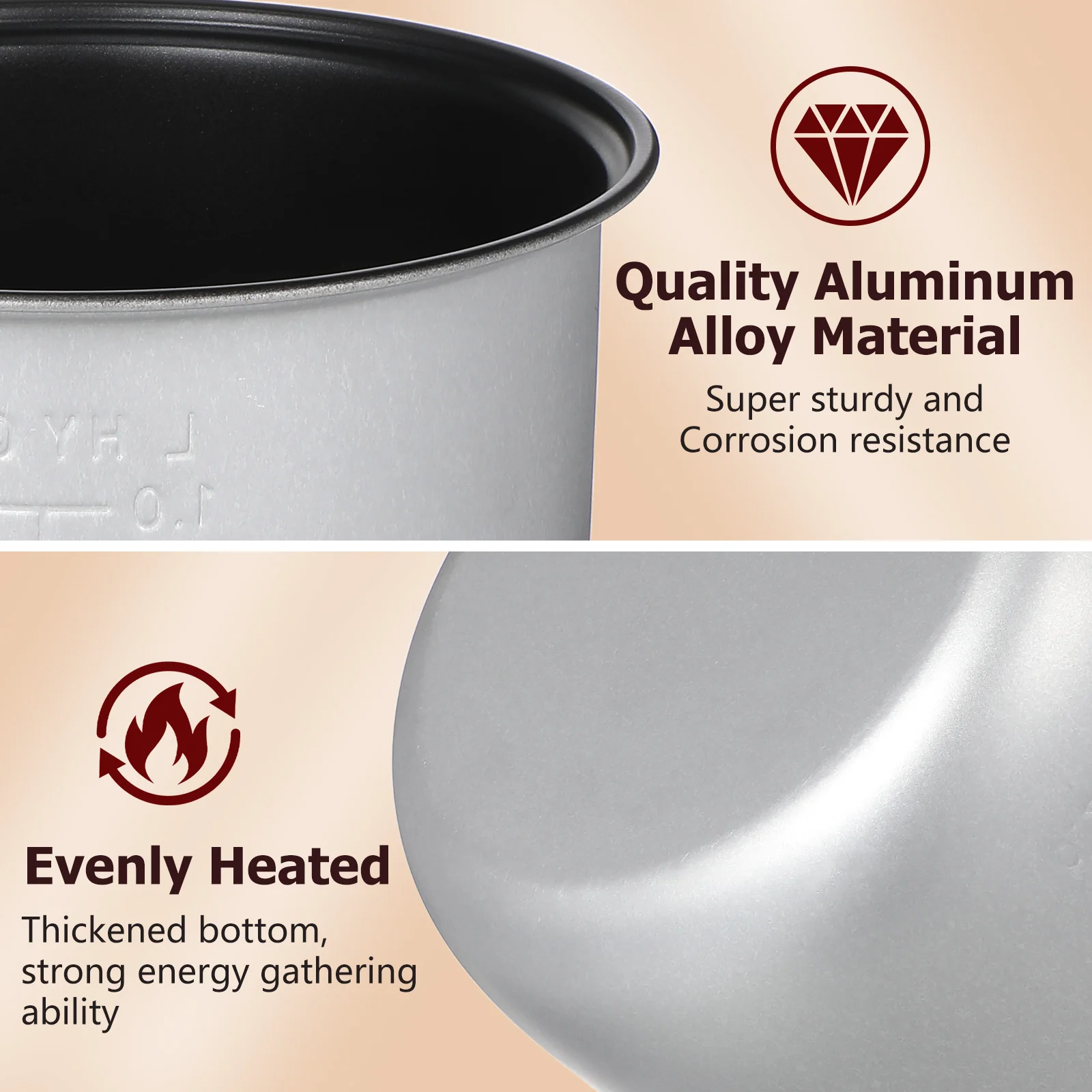 2L غير عصا وعاء طبخ الأرز المطبخ وعاء طبخ الأرز استبدال وعاء العالمي حجم عموم إدراج للطبخ الداخلي الصغير داخل الأواني