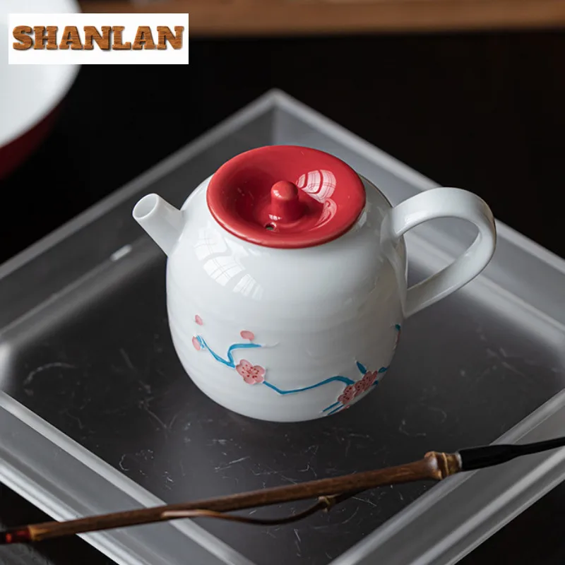 

145ml Hand Painted Plum Blossom Teapot Zen Tea Infuser Pot Tea Brewing Kettle With Ball Hole White Tea Chinese Tea Set Craft