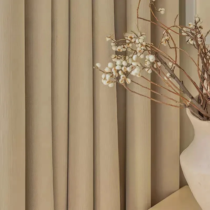 Minimalist Cream Velvet Curtains French Light Luxury Curtains Full Blackout High-precision Thickened Chenille Plain Curtains