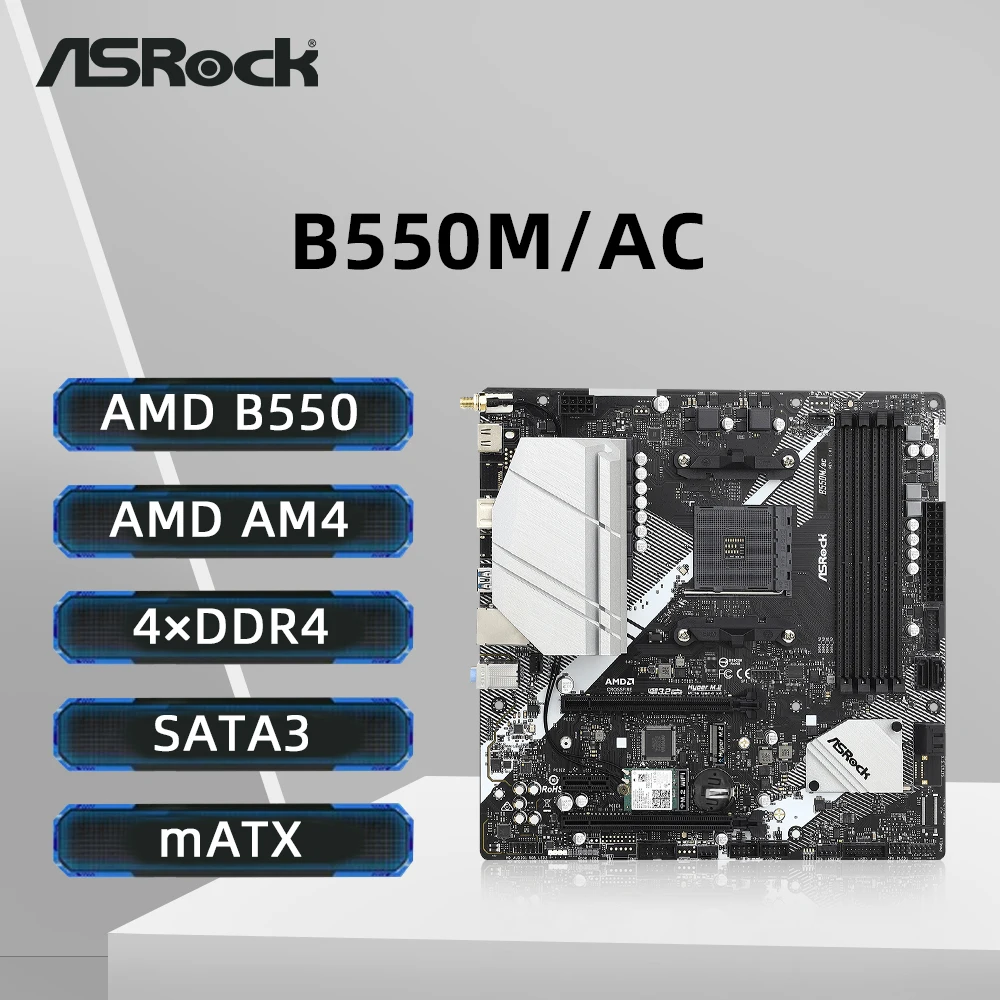 ASRock B550M/AC Motherboard Support Ryzen 5 3600 5600 5700X3D 5800X3D CPU 4xDDR4 4733MHz 128GB HDMI NVME M.2 mATX AM4 Mainboard