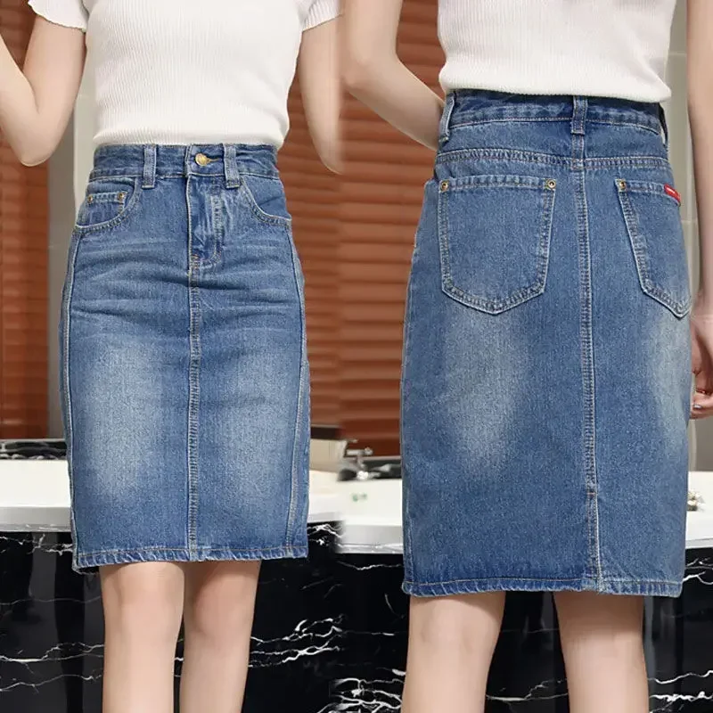 New Korean Fashion Multi Buckle Denim Skir Women Casual Sexy Hole Embroidery Jean Skirt Female Girls Aesthetic Fork Woman Skirts