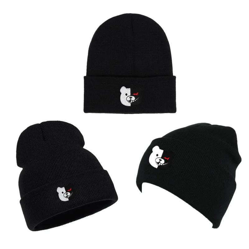 Anime Game Danganronpa Warm Hat Cosplay Monokuma Monomi Makoto Knitting Embroidery Bear Cap Cartoon Personality Trend Outdoor