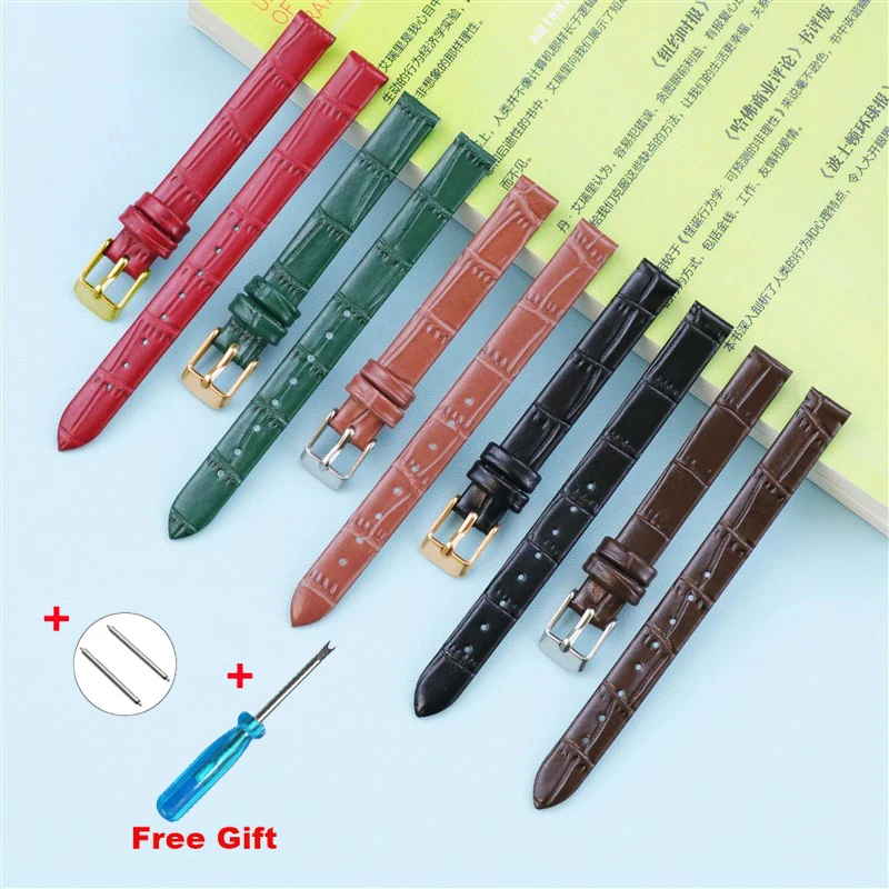 Soft Slim Leather Watch Strap Genuine Leather Bamboo pattern 8mm-16mm Leather Women Watchbands Genuine Band High Quality