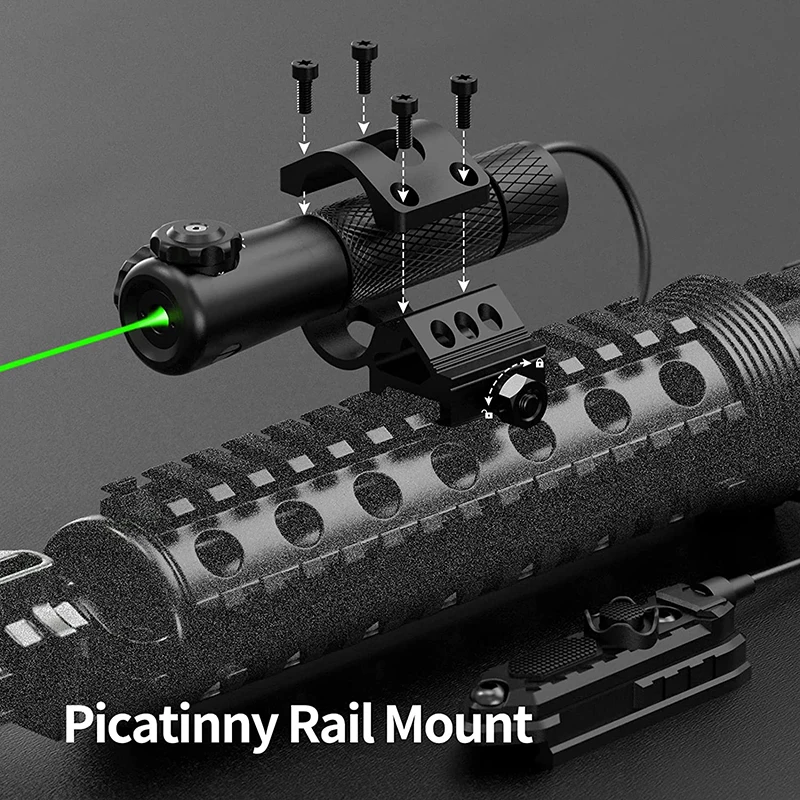 Ajuste sem ferramentas Green Dot Rifle Âmbito, lanterna, mira laser verde, Picatinny Mount, interruptor de pressão, 20 milímetros