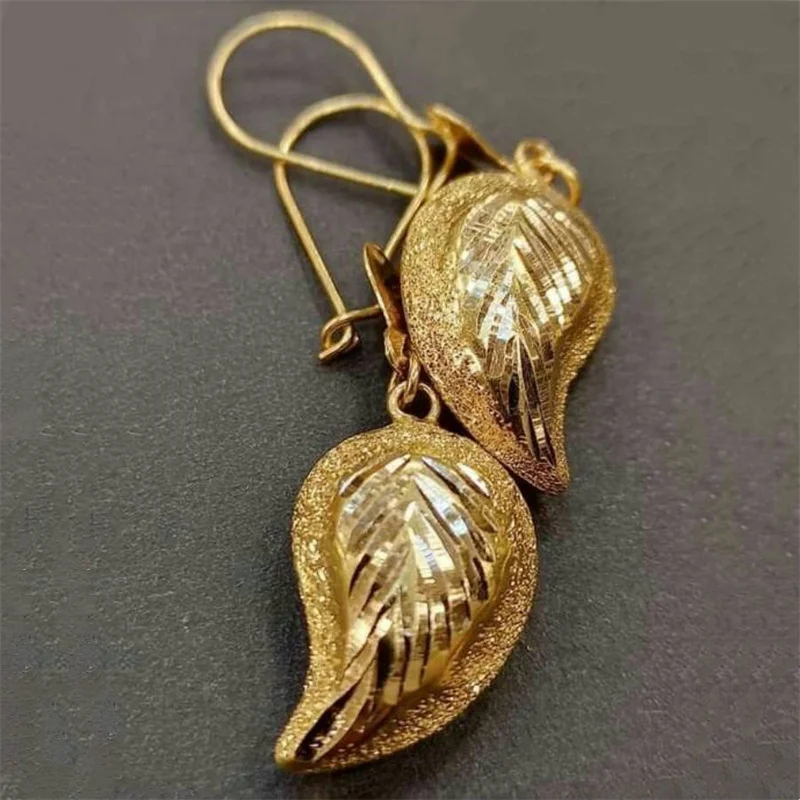Ethnic Gold Color Dangle Women's Earrings Metal Hand Carving Geometry Party Daily Wear
