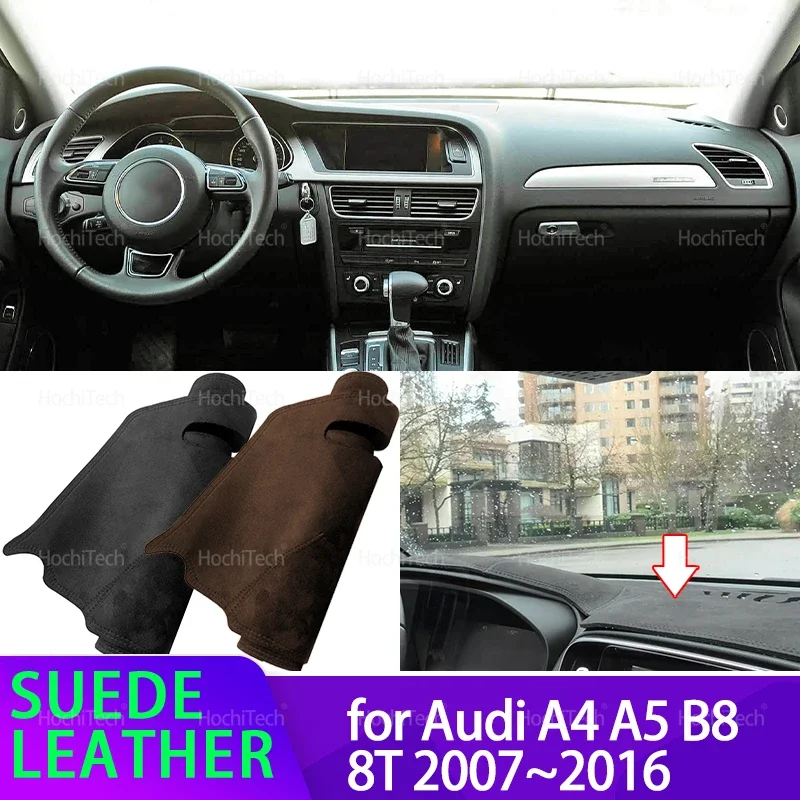 Auto Dashmat Schwarz/Braun Armaturenbrett Abdeckung Wildleder Dash Mat Pad Sonnenschirm für Audi A4 A5 B8 8T 2007 ~ 2016 Zubehör