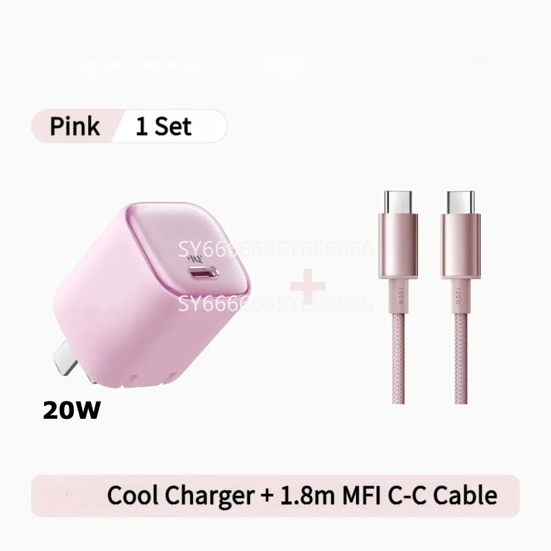 New Fast Charger Compatible With Anker 20W Pink Ice Cooling US Standard 100V‑240V + Charging Cable