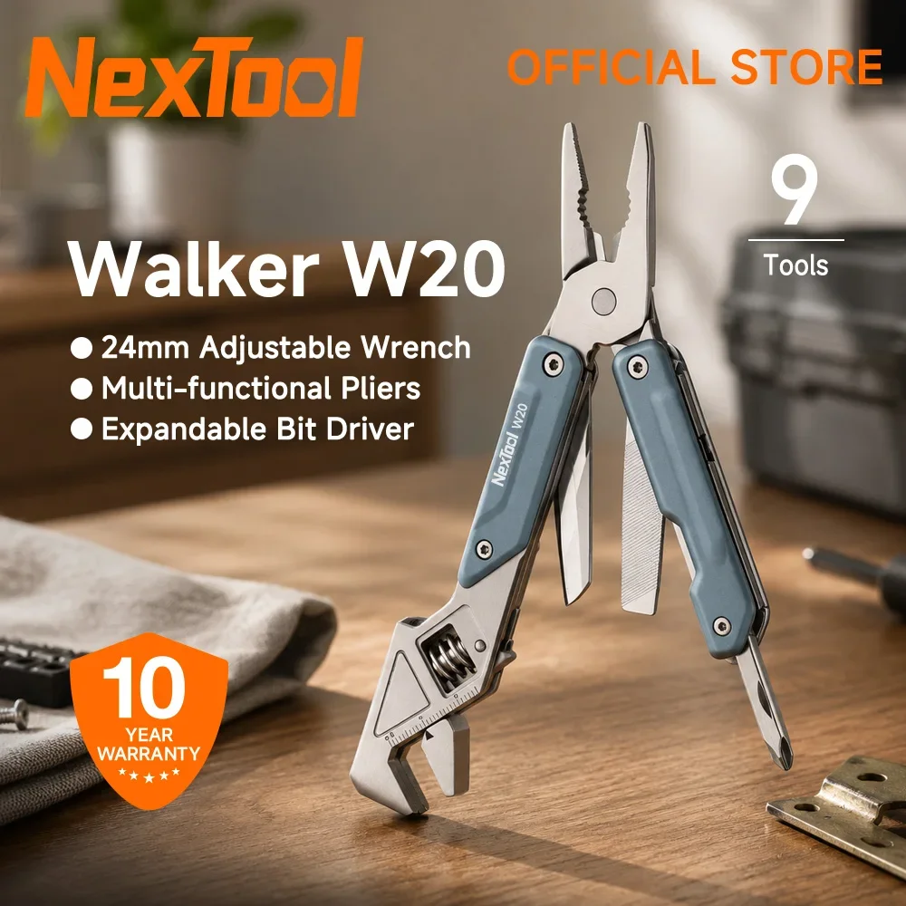 NexTool W2 Light Wrench Multitool 9-in-1 Folding Pliers with  Adjust Spanner Screwdriver & Wire Cutters for Camping EDC Tools