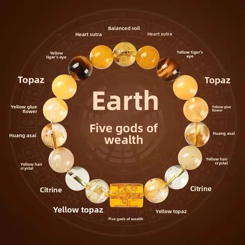 Five-element Bracelet Natural Crystal Replenishment Water Wood Gold Fire Earth Heart Sutra Five-way God of Wealth Hand String