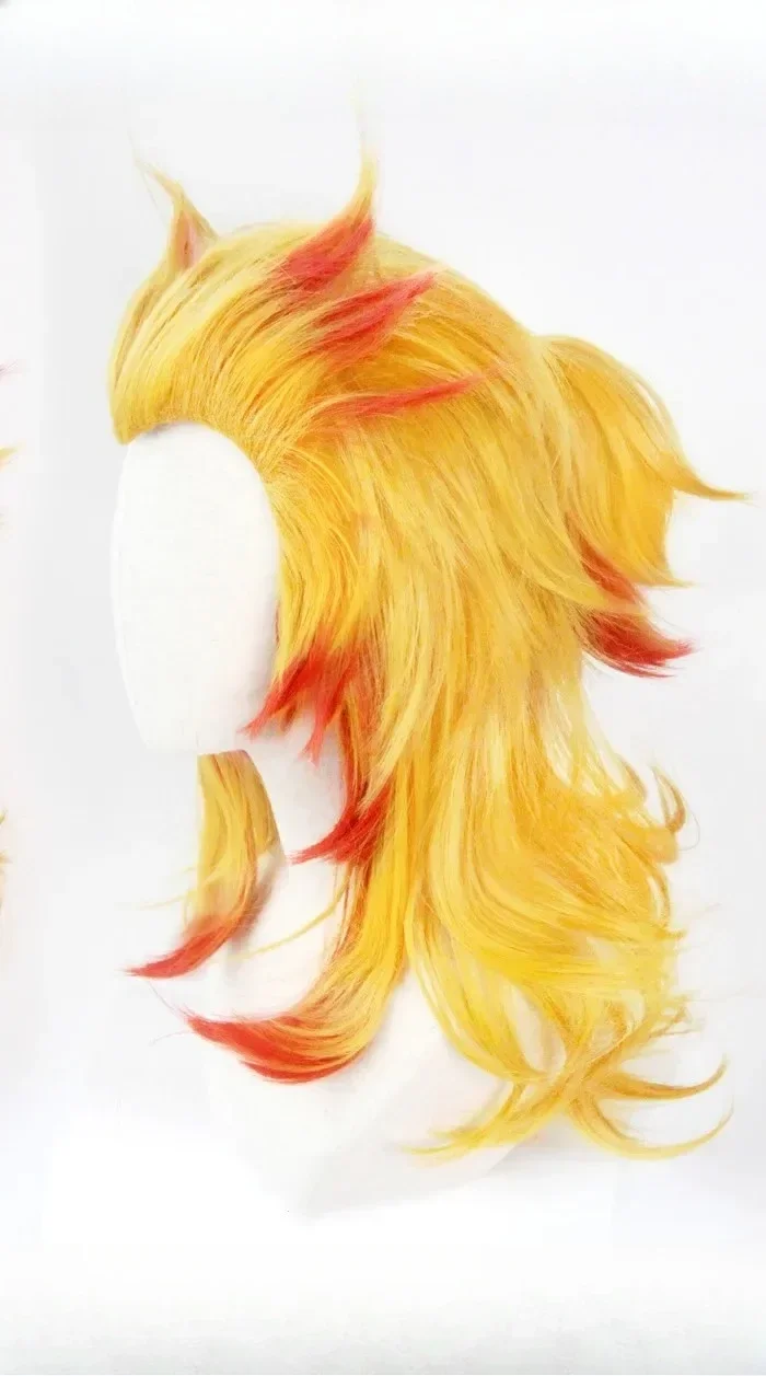 Rengoku kyoujurou peruca kimetsu não yaiba cosplay vermelho amarelo misturado resistente ao calor cabelo sintético role play perucas de fantasia de halloween