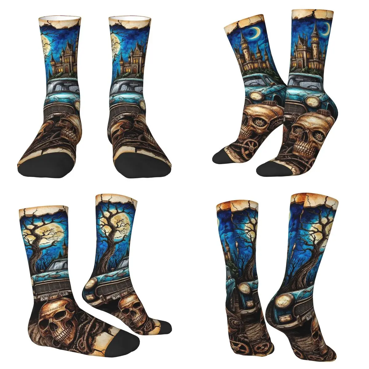 

Ностальгические автомобильные носки с металлическим черепом, впитывающие пот чулки в стиле Харадзюку, всесезонные длинные носки, аксессуары для унисекс, рождественские подарки