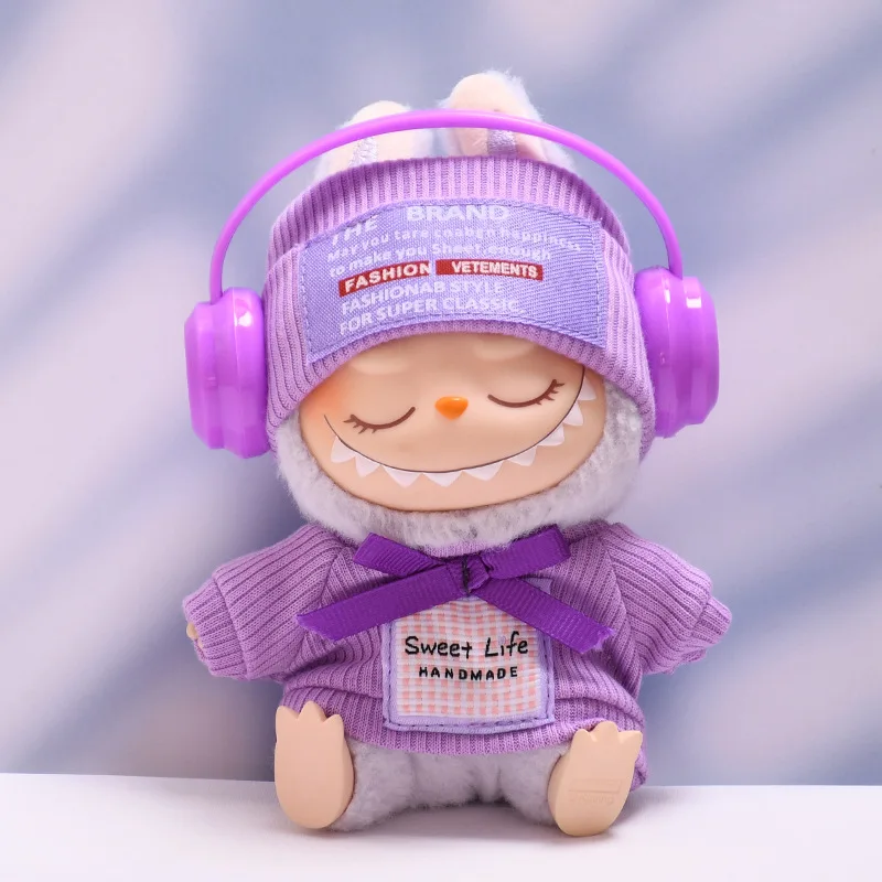 

For 17cm Ropa Labubu V1/V2/V3 Cloth Doll Earphones T-Shirt Sweater Pants Set Baby Clothes and 10cm Cotton Doll Clothes