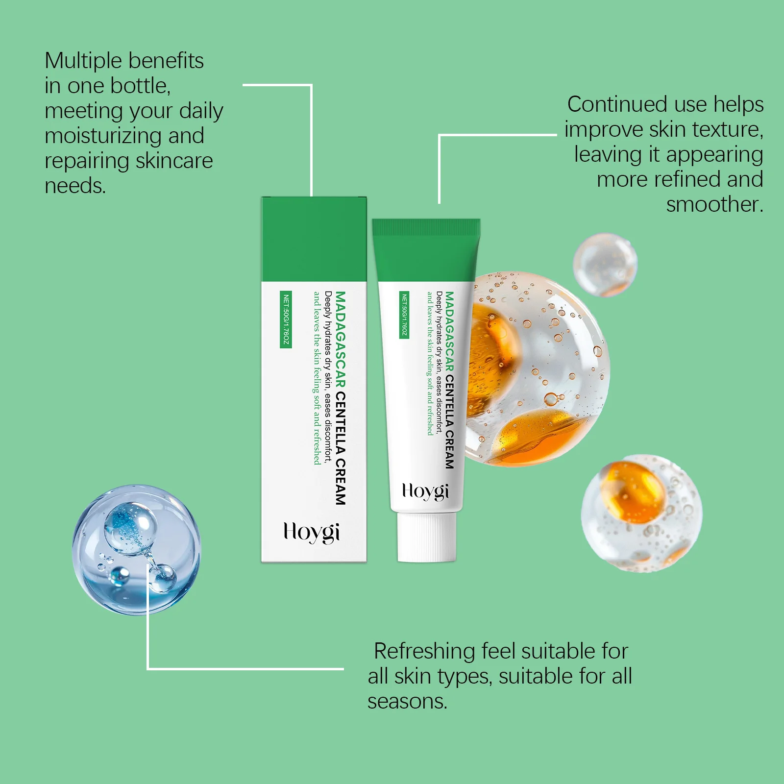 كريم مهدئ مدغشقر كينتيللا يقوي الحاجز يهدئ البشرة التالفة وترطيبها وتفتيح الوقت والعناية بالتجاعيد العكسية