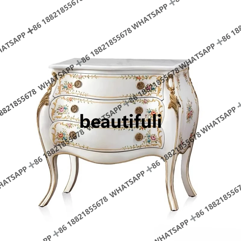 

French high-end light luxury solid wood dining edge, storage, Chinese hand-painted, floral entrance, foyer decorative cabinet