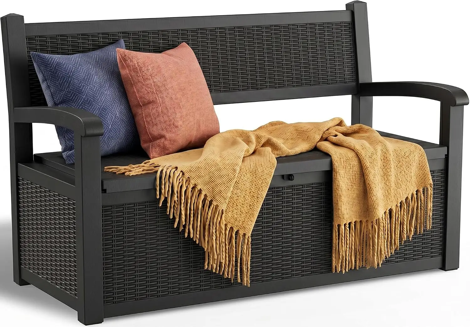 Storage Bench Outdoor Deck Box,100 Gallon Waterproof & UV Resistant Lockable Patio Furniture Seating.Indoor/Outdoor Shoe