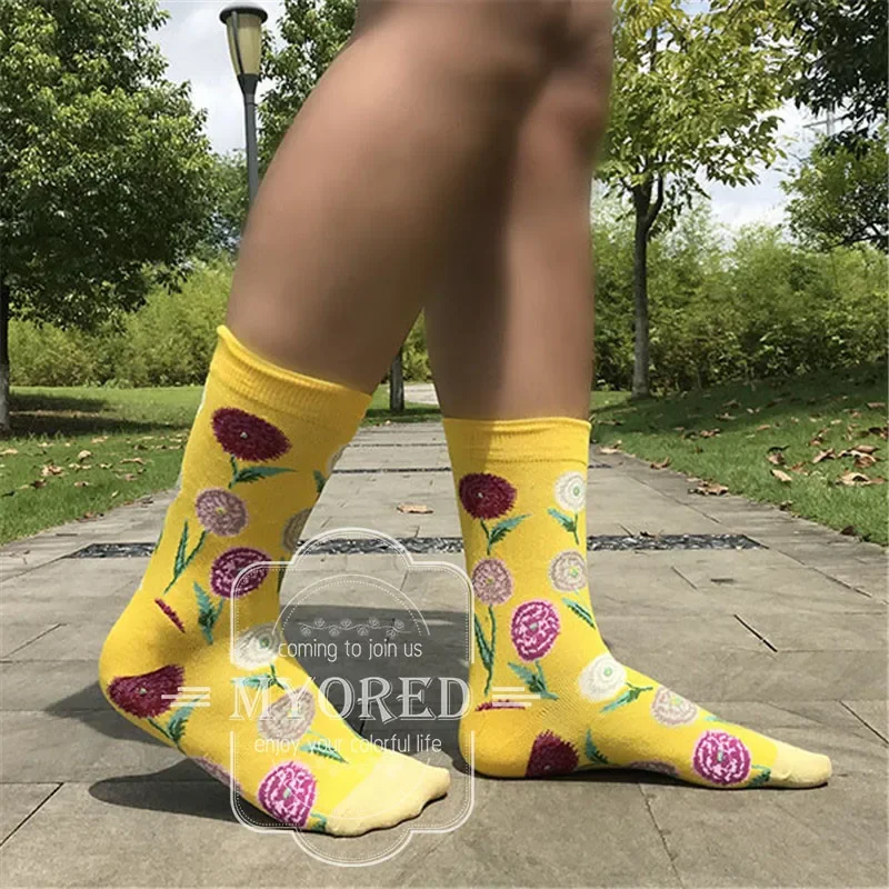 MYORED 1 pair drop shipping women socks christmas gift short socks colorful flower pattern harajuku creative funny gift socks