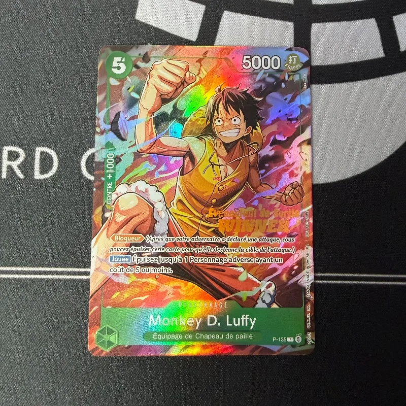 French DIY One Piece Winner P-135 Monkey D. Luffy Folding Flash Card Luffytaro ST18-005 Roronoa Zoro OPCG Game Collection Card view 2