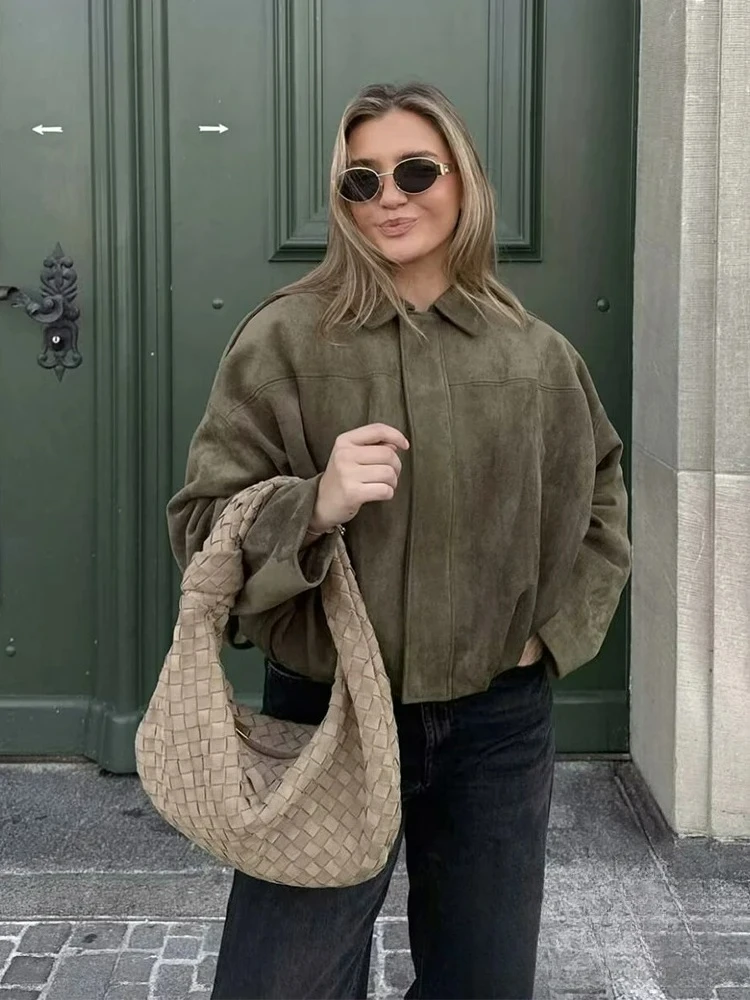 سترة KONDALA أنيقة غير رسمية للنساء بسحاب وياقة مقلوبة وأكمام طويلة معاطف قصيرة فضفاضة موضة 2025 سترات للربيع والصيف