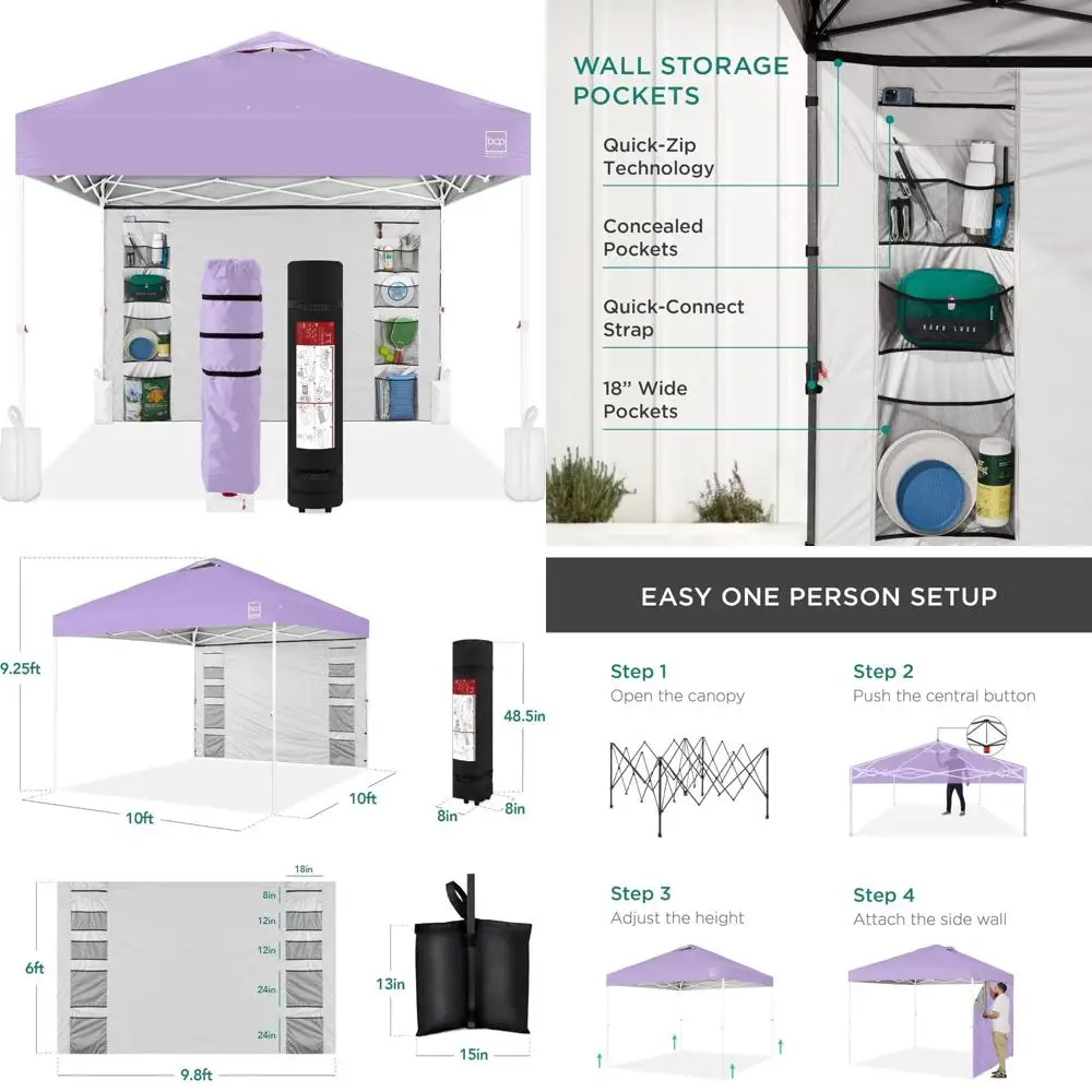 

Portable 10x10ft Pop Up Canopy with Side Wall, 10 Pockets, Carrying Case, 1-Button Setup, 4 Weight Bags - Easy Outdoor Shelter f