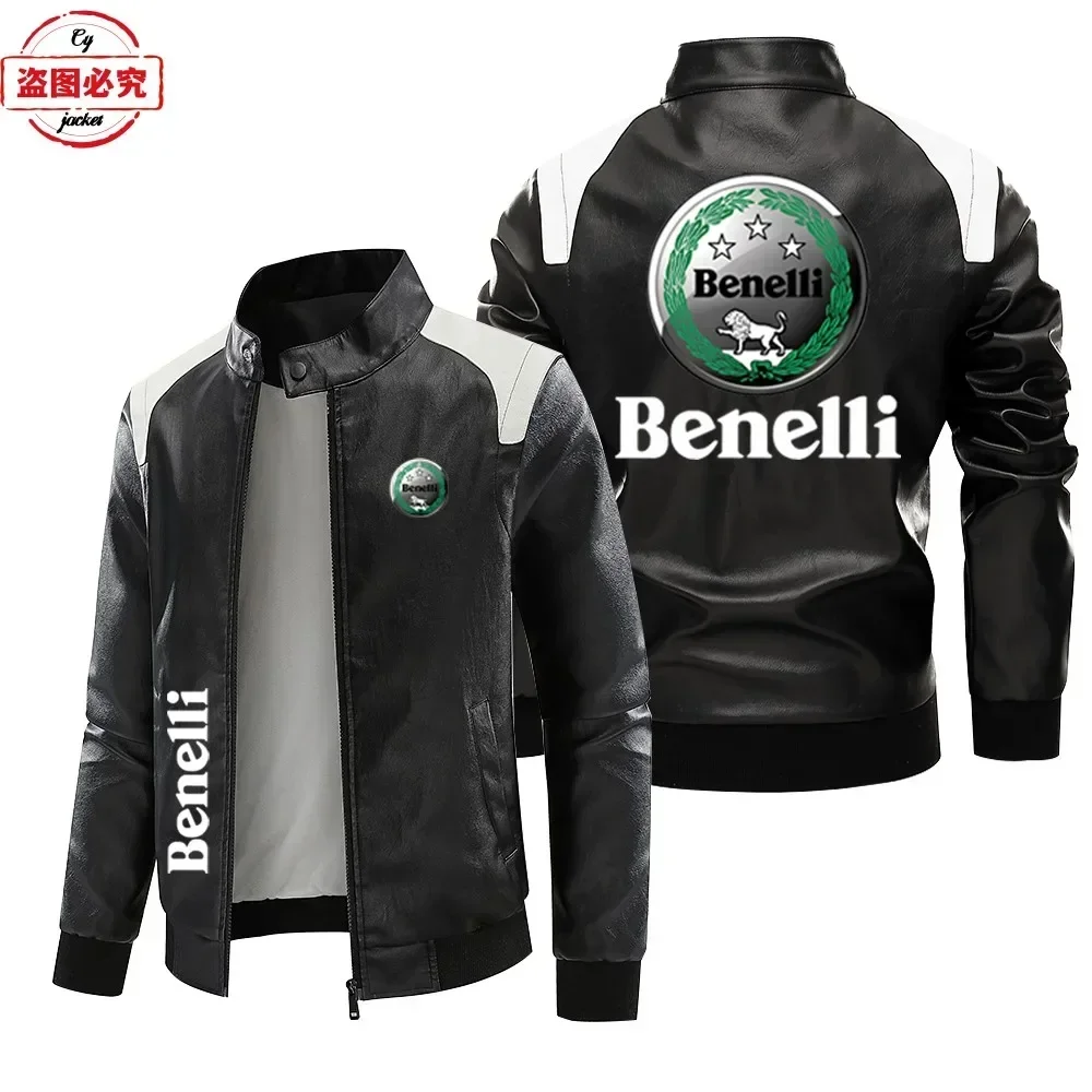 Benelli motorcycle logo leather jacket retro washed pu leather jacket windproof spring and autumn men's jacket car uniform
