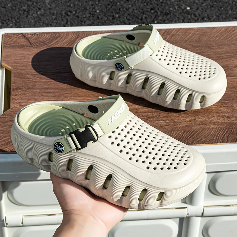 Men's Hole-Patterned Sandals: Waterproof, Non-Slip, Comfortable, Thick-Soled Outdoor Sandals; Couples' Sports and Beach Sandals