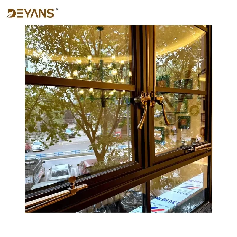 Vintage French Aluminum Casement Windows Black Grid Design Awning Function Weatherproof Low Maintenance for Southeast Asian