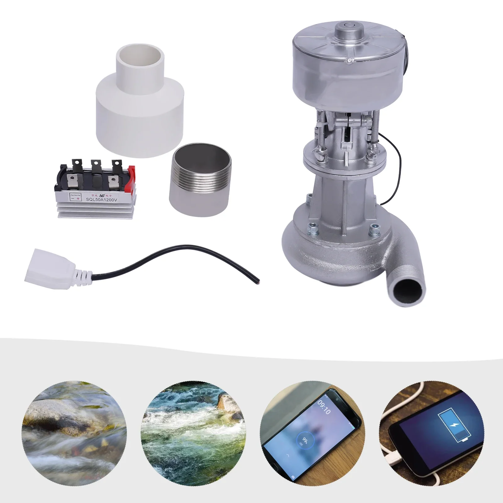 Портативный мини-гидрогенератор, генератор водяной турбины, гидроэлектростанция 2 л/с