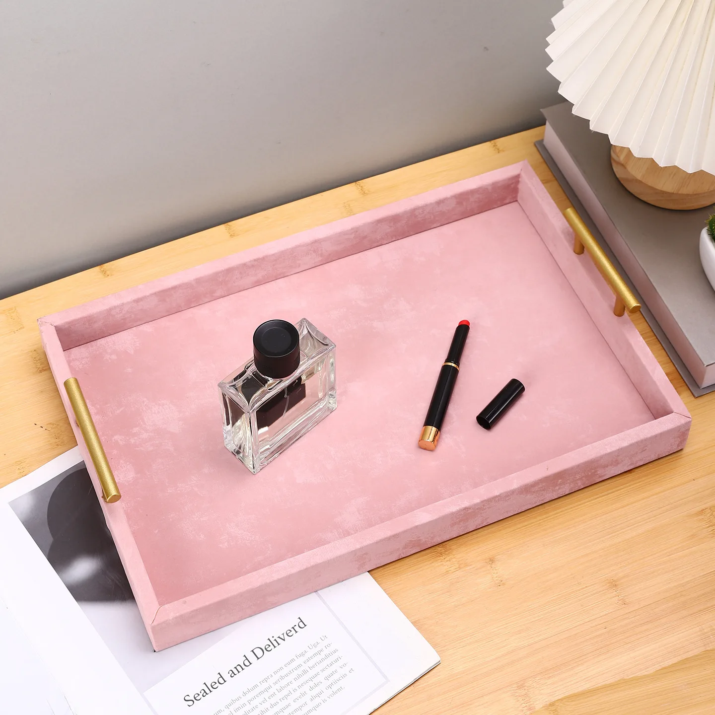 Luxury Double Handle Storage Tray Elegant Desktop Ornament Holder Multifunctional Organizer for Home