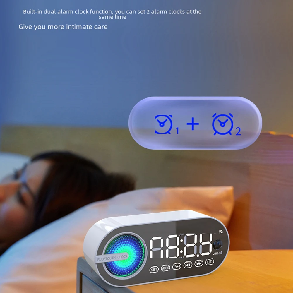 

G30 Зеркальные часы Беспроводной Bluetooth-динамик USB LED FM Красочный атмосферный светильник Тяжелый бас Портативный динамик Черный