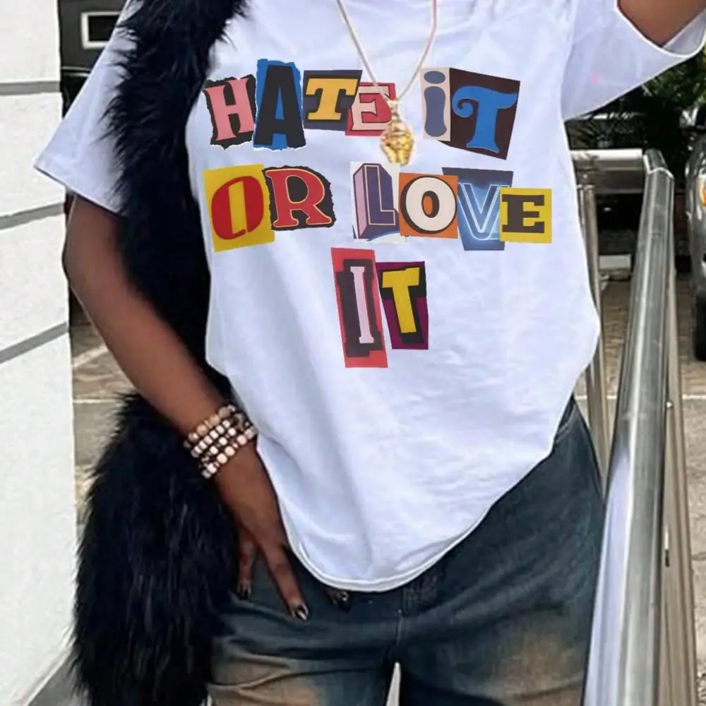 Women Slogan Print Crew Neck Short Sleeve Casual T-Shirt