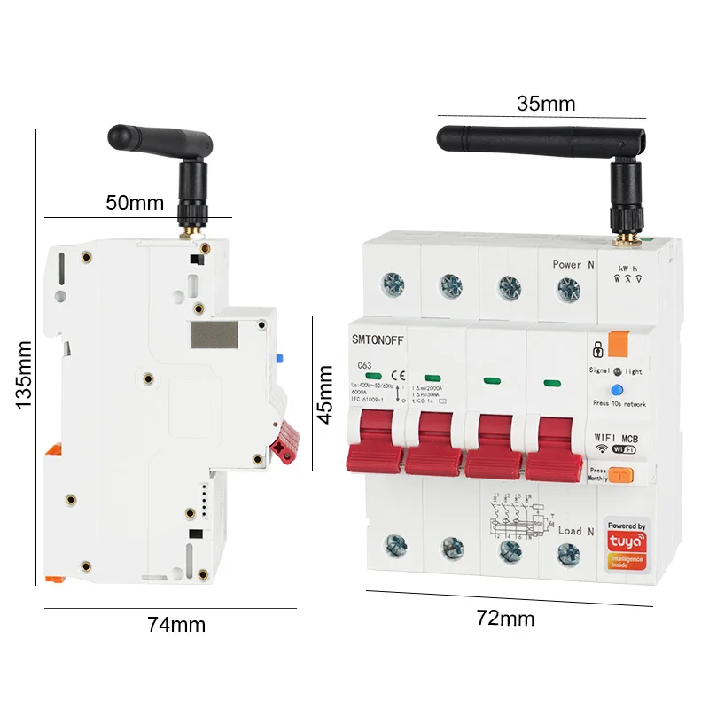 Tuya Smart WiFi RS485 4p RCBO Breaker Prepaid Meter Timer Switch Voltage Current Protector Voice Control Alexa Google Alice