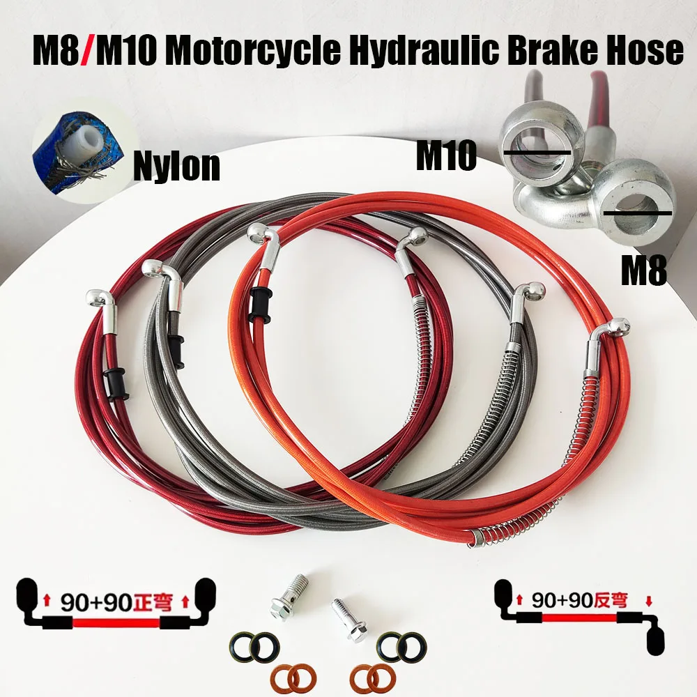 

M8X1.25mm M10X1.25mm 90°Motorcycle Braided Steel Brake Clutch Oil Hoses Line Pipe for ATV Pit Dirt Bike Oil Hose Length 30~500cm