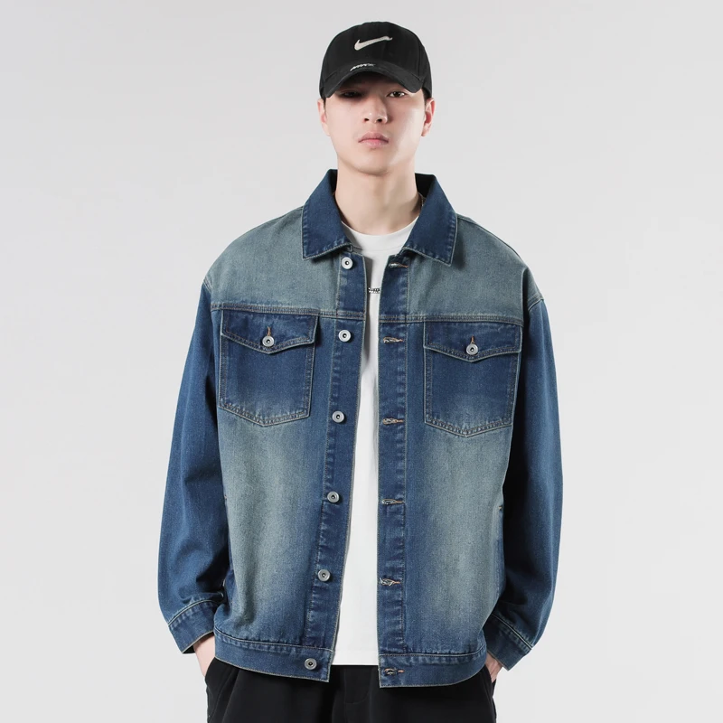 

Men Casual Streetwear Denim Jacket Solid Color Single Breasted Turn Collar Denim Jacket New Spring Autumn Men's Denim Jackets