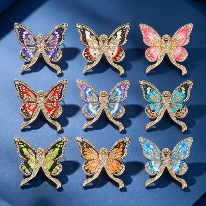 Butterfly ribbon brooch, caring prevention and control publicity logo brooch accessory, public welfare activity gift