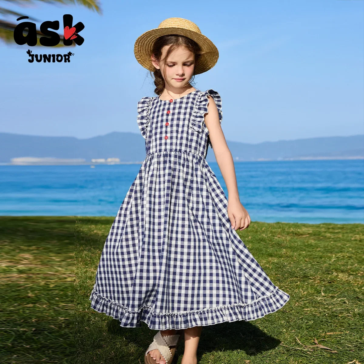 اسأل فستان صيفي كاجوال للفتيات الصغيرات منقوش بألوان متباينة #4