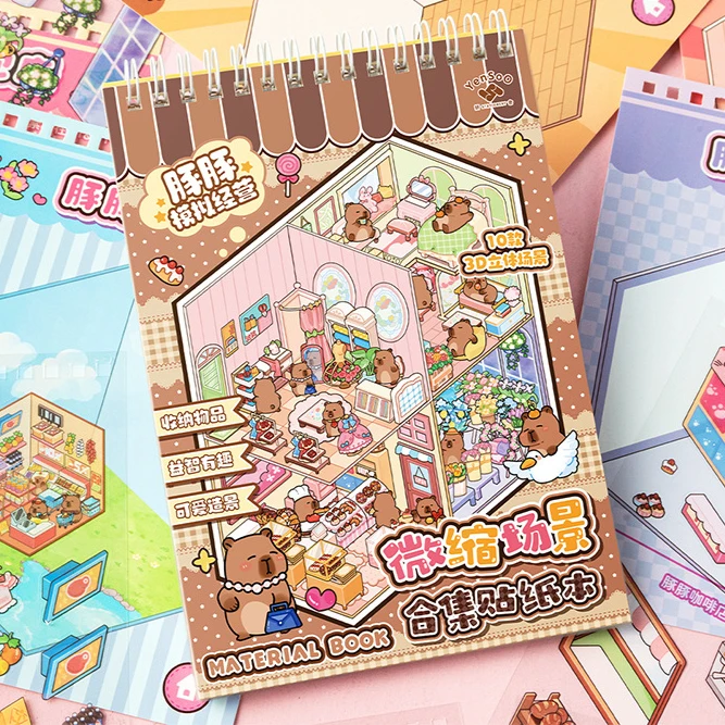 10in1 Cartoon Landscape Sticker Book Cabin 2D Scene DIY Sticker Collection Festival Birthday Gift Present for Kid Child