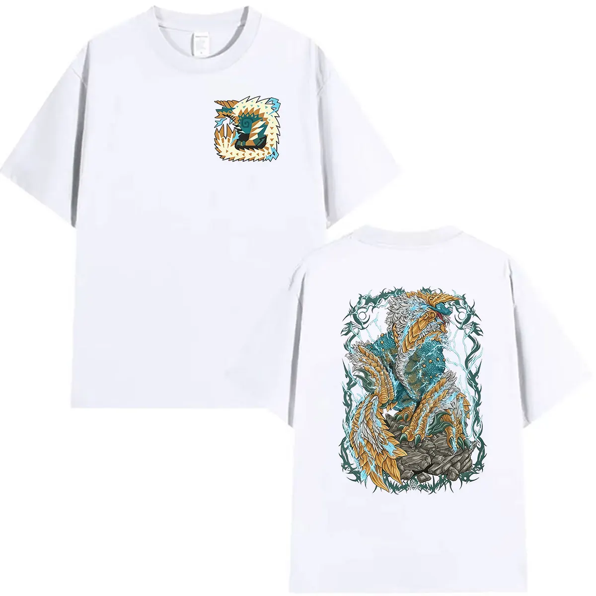 2026 Game Monster Hunter Zinogre The Thunder Wolf Graphic T Shirts Men's Vintage Fashion Short Sleeve Cotton T-shirt Streetwear