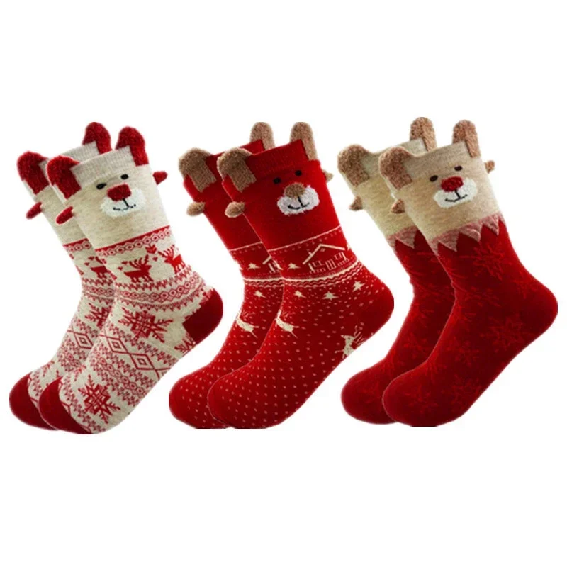 

Winter Warm Christmas Socks Women Cute Santa Claus Deer Stereo Socks for Girls Boys Soft Comfortable Floor Sleep Christmas Gifts