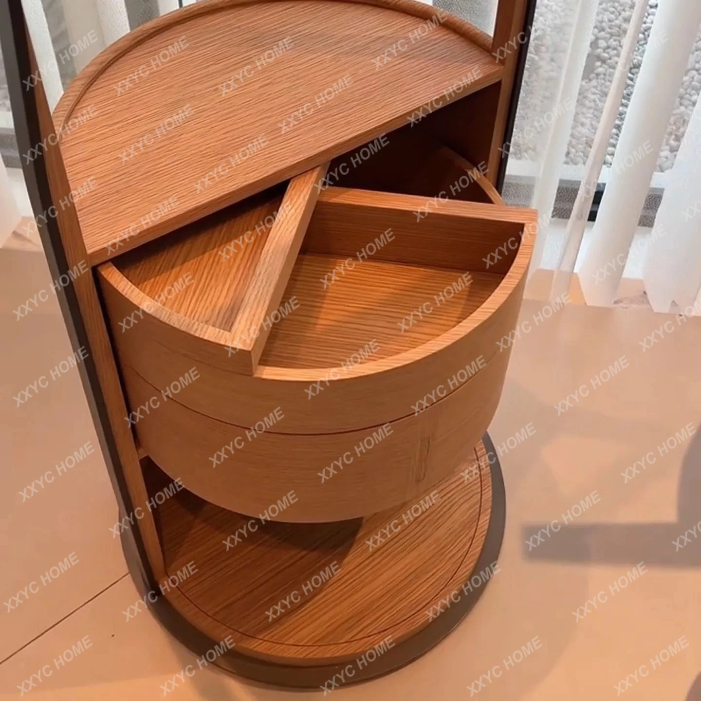 X-S New Chinese-style North  black walnut bedside table Modern light luxury home storage Rotating solid wood edge table HG