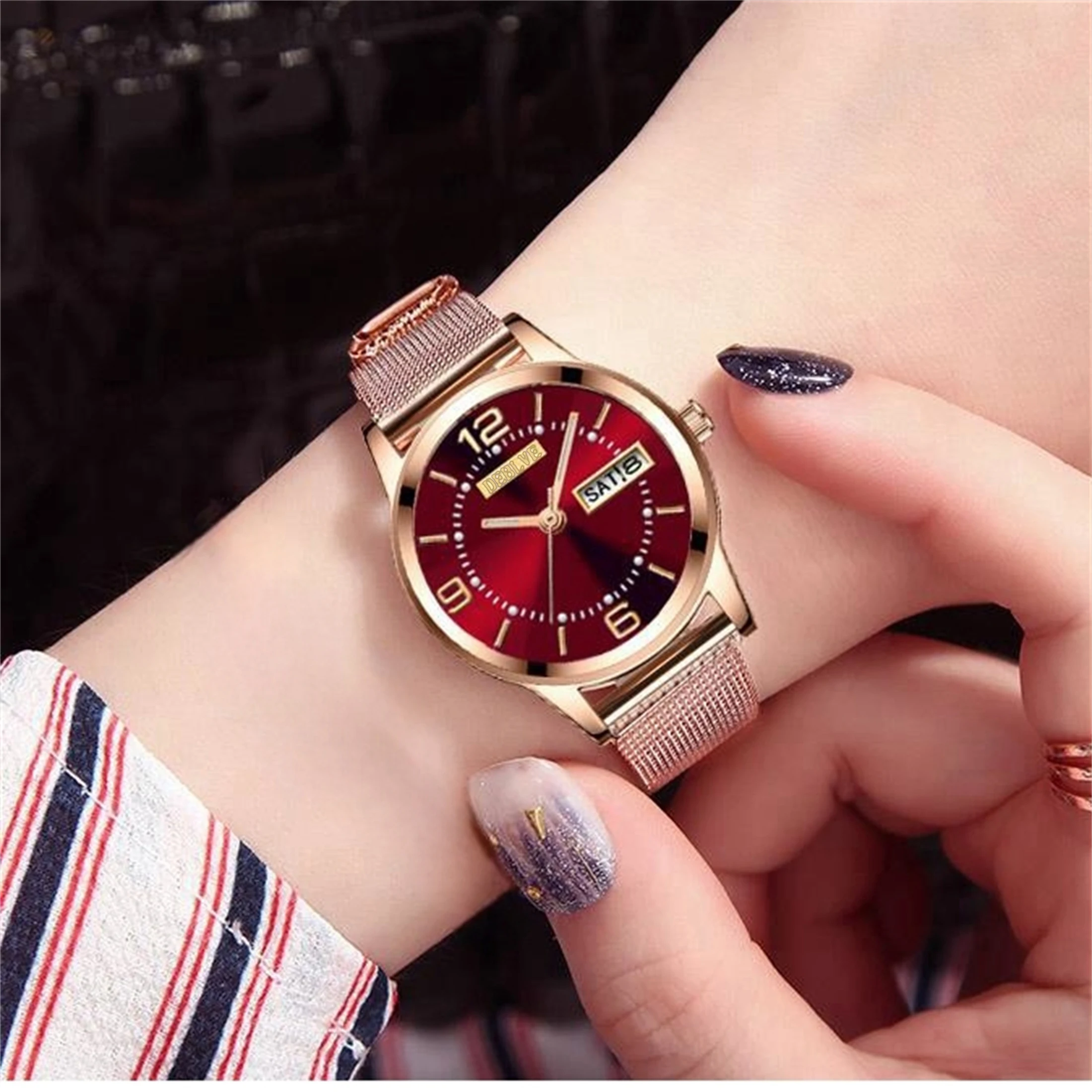 Elegant Watch Women\'s Watch 30M Waterproof Calendar Date Rhinestone Stainless Steel Watchband Ladies White Quartz Watch Gift