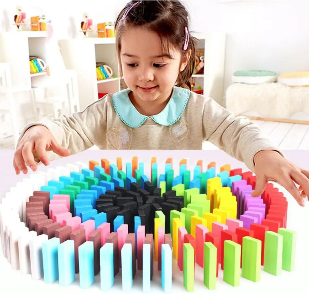 120個の木製ドミノブロックセット、子供用ゲーム教育用プレイおもちゃ、ドミノレーシングおもちゃゲーム(120個)