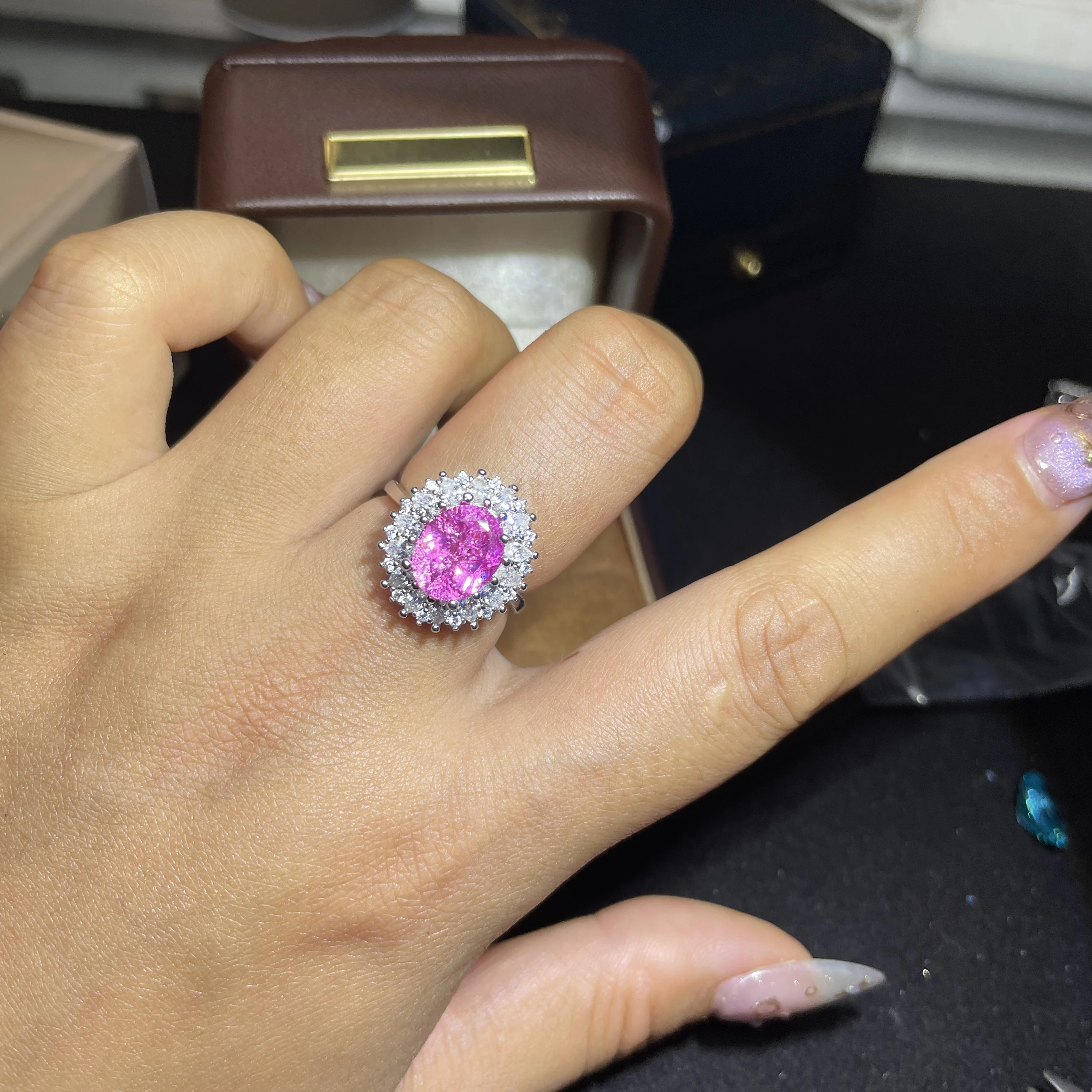 6Ct new shiny rubile color sapphire pure silver ring for women, light luxury jewelry, romantic gift for couples, 8*10mm