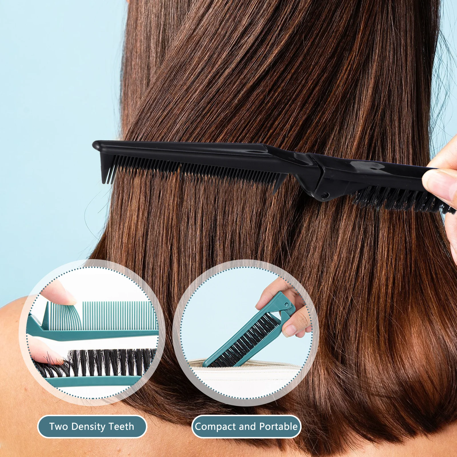 قطعتان من مشط التدليك القابل للطي للسفر، أداة تصفيف الشعر المحمولة في صالونات تصفيف الشعر للرجال والنساء، مشط تصفيف الشعر