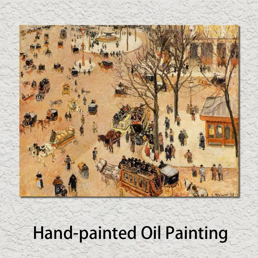 

Modern Artwork Place du Theatre Francais Handmade Camille Pissarro Painting Landscapes Impressionist Canvas Art Entryway Decor