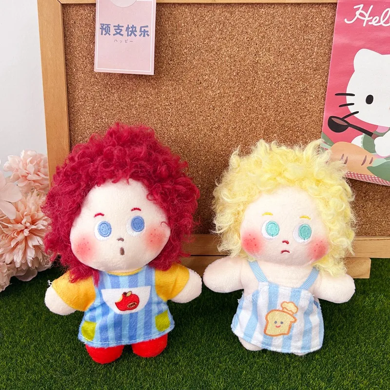 Girl Plush Doll Curly Hair Patterned Apron Toast Apple Dress Soft Rosy Cheeks Sitting Character Room Decoration Collectible Gift