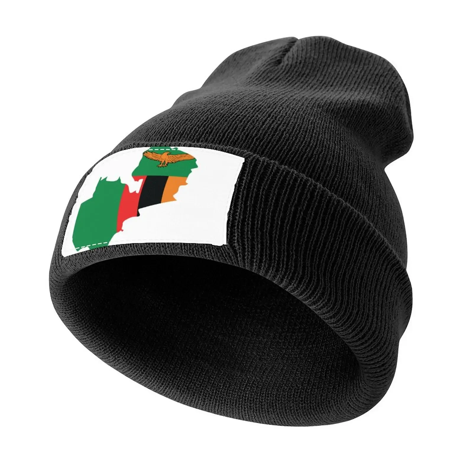 

Zambia Flag In The Country Map Knitted Cap Hat Baseball Cap Military Cap Man Bobble Hat Caps Male Women's