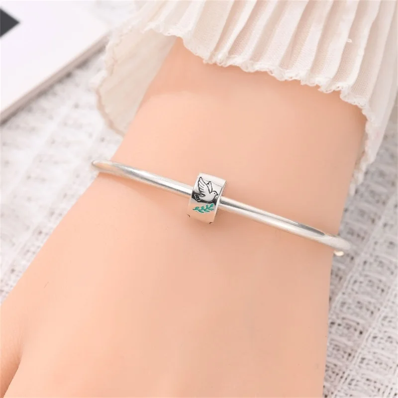 925 Sterling Silver Peace Dove Heart Shaped Safety Buckle Charm Fit 3mm Original Bracelet DIY Women Anniversary Jewelry Gifts view 4