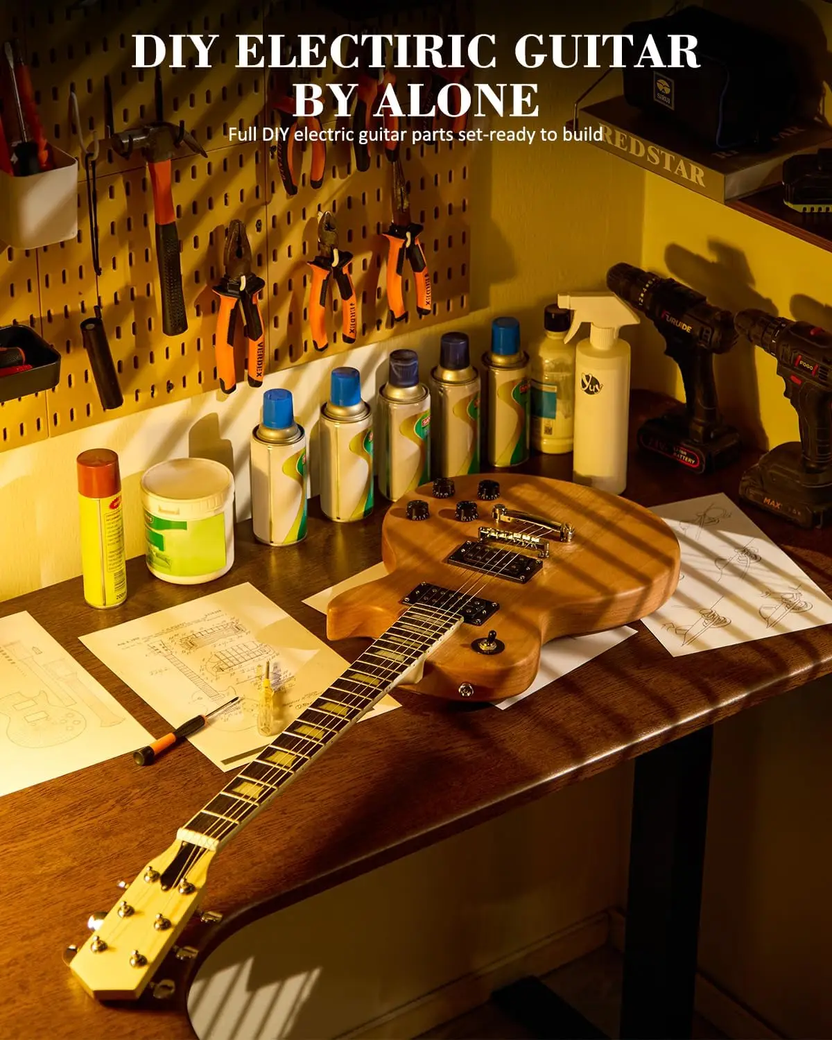 Full-Size DIY Electric Guitar Kit, Build Your Own Electric Guitar with Classic Single-Cutaway Solid Body Design
